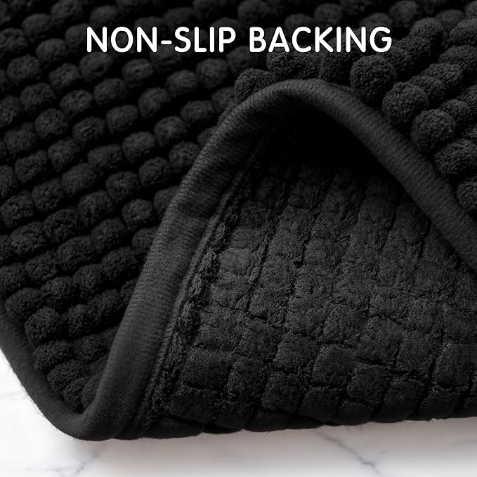 SUBRTEX Bathroom Rugs, 24" x 55" Chenille Bath Rug Soft Short Plush Bath Mat Soft Shower Mat Water Absorbent Shower Mat Quick Dry Machine Washable, Black