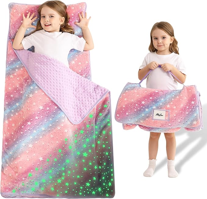 Lasoftan Toddler Nap Mat with Pillow and Blanket, Extra Large Rolled Napping Mats,Slumber Bags for Boys Girls,Kids Sleeping Bag for Daycare, Preschool Travel Camping