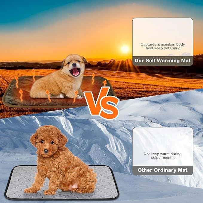 Clysee 2 Pack Self Heating Cat Mat Self Warming Pet Pads Washable Kennel Mat Dog Crate Pad Reflects Body Heat Non Skid Cat Thermal Pads for Puppy Indoor Outdoor(Brown,16 x 20 Inches)