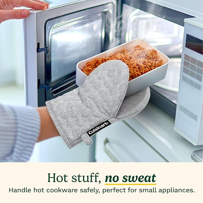 Cuisinart ShieldPro Silicone Oven Mitts – 5” x 8.5” Heat-Resistant Mini Kitchen Mitts for Oven with Non-Slip 100% Silicone Palm, Cotton Filling, and Hanging Loop (Gray)