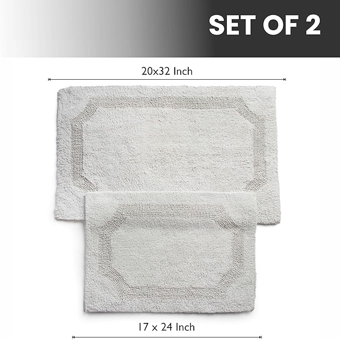 voyzz home Set of 2 Reversible Bath Rug 20x32 inch -17x24 inch | 100% Cotton Hand Tufted Soft & Absorbent Bath Mat|Washable Quick Dry Shaggy Shower Mat | Non-Slip Mordern Bathroom Decor | Grey…