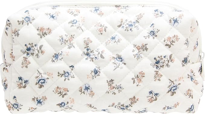 PAZIMIIK Vintage Quilted Makeup Bag Cosmetic Pouch for Brushes Pencils and Travel Make Up Accessories for Women and Girls Gauze Hyacinth