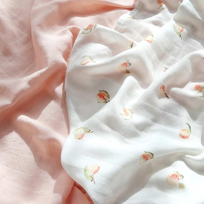 LifeTree Baby Swaddle Blankets, Boys Girls Muslin Swaddling Wrap Receiving Blanket for Newborn, 70% Viscose from Bamboo and 30% Cotton, Large 47" x 47", Peach and Pink