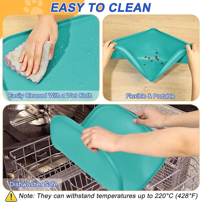 SMILOOL Silicone Pet Feeding Mat with Raised Edge for Food and Water, Dog Bowl Mats, Cat Bowls Placemat with High Lip for Floor Waterproof, Rubber Tray for Cats and Dogs 19 x 12 x0.7 Dark Turquoise