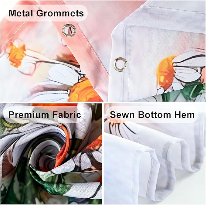 mutakin American Flag Shower Curtain Watercolor Bike Flowers Shower Curtains for Bathroom Waterproof Fabric Bath Curtain Decor with Hooks