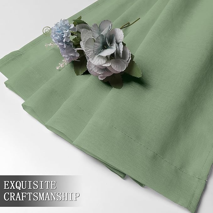 Tollpiz Short Sheer Tier Curtains Linen Textured Half Kitchen Curtain Sheers Light Filtering Rod Pocket Voile Small Curtain for Bathroom, 25 x 24 inches Long, Sage Green, Set of 2 Panels