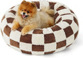 LE SURE Donut Small Dog Bed - Round Cat Beds Indoor Anti-Anxiety Calming Present for Pets, Washable Cute Modern Beds with Jacquard Shaggy Plush & Anti Slip Bottom，23 Inch, Brwon