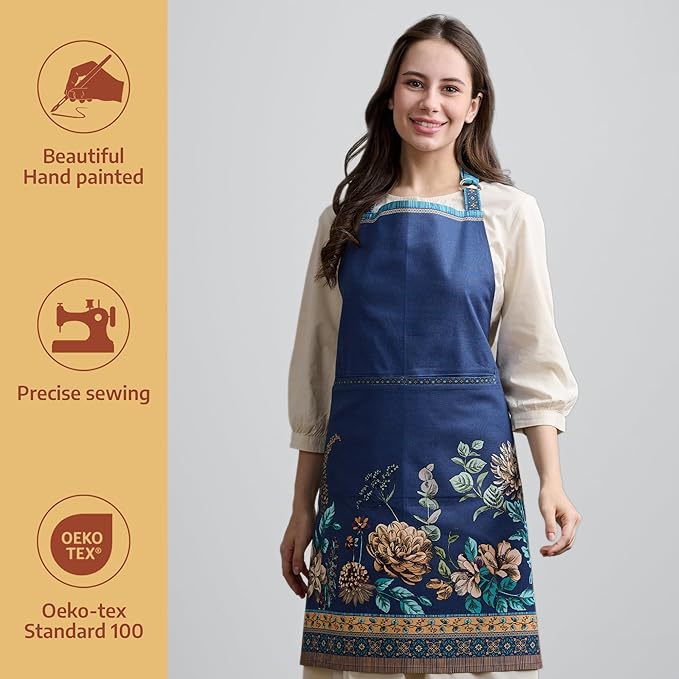 Maison d' Hermine 100% Cotton Apron for women with Pocket Kitchen Chef Apron for Men Cooking Gardening Server Waitress