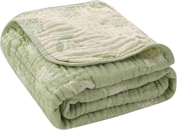 HardNok Ultra Soft Muslin Baby Blanket - Made with Organic Cotton, Earthy Botanicals Jacquard Swaddle & Crib Quilt, 43x43 (Sage Green Floral)