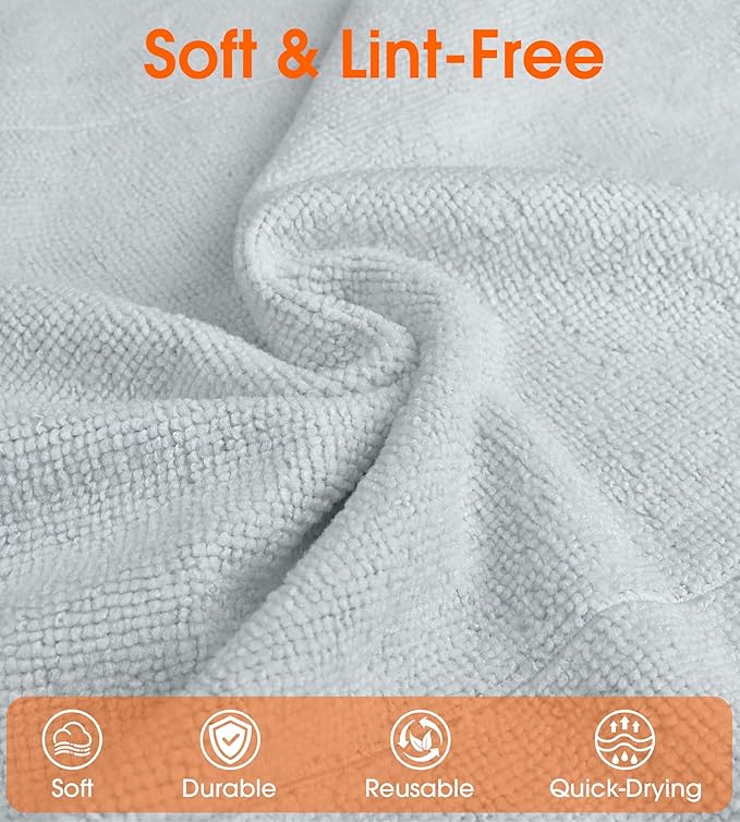 CHAUNCEY HOME Microfiber Cleaning Cloth Roll - 100 Pack Tear Away Microfiber Paper Towels, Reusable, Washable, Scratch-Free, Kitchen Towels for Car, Home, Kitchen, Glass, Dishes(Cloud Gray)