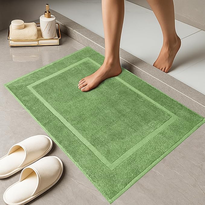 RIVERSIDE Bath Mat Set of 2 - Green Bath Mats 21x34 Inches, Not a Bathroom Rug, 100% Ring Spun Cotton, Super Soft & Highly Absorbent Bathroom Floor Mats