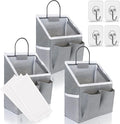 Kanrichu 3pcs Wall Hanging Organizer Bag, Linen Fabric Door Hanging Storage Basket with Pockets, Waterproof Bin for Kitchen, Bedroom, Office, RV Camper (Gray)
