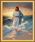 Foxnyart Stamped Cross Stitch Kits Full Range of Embroidery Needlework Starter Kits for Beginners Adults 11CT Embroidery Patterns Art Crafts DIY Needlepoint Kit-Beach Jesus by The Sea 16x20 inch
