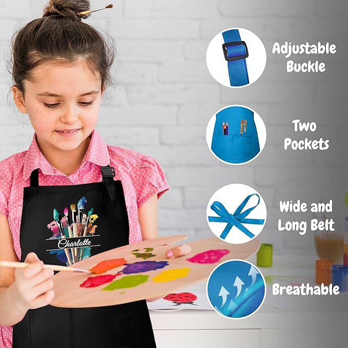 Personalized Kids Apron for Painting with Custom Name - Custom Artist Apron for Painting, Craft - Gift for Boys & Girls 3-13