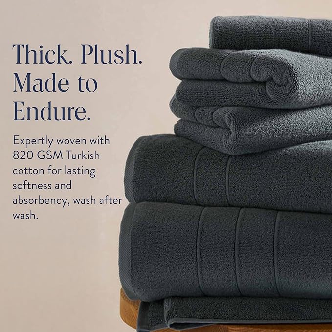 Brooklinen Super-Plush Turkish Cotton Bath Towels - Set of 4 - Cotton, 820 GSM, Highly Absorbent, Machine Washable, Perfect for Home & Bathroom (30" x 58", Slate Grey)