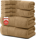 RIVERSIDE Pack of 8 Towels Set, 2 Large Bath, 2 Hand, 4 Face Washcloths, 100% Cotton Hotel Quality, Super Soft, Quick Dry, Highly Absorbent Perfect for Bathroom, Tan