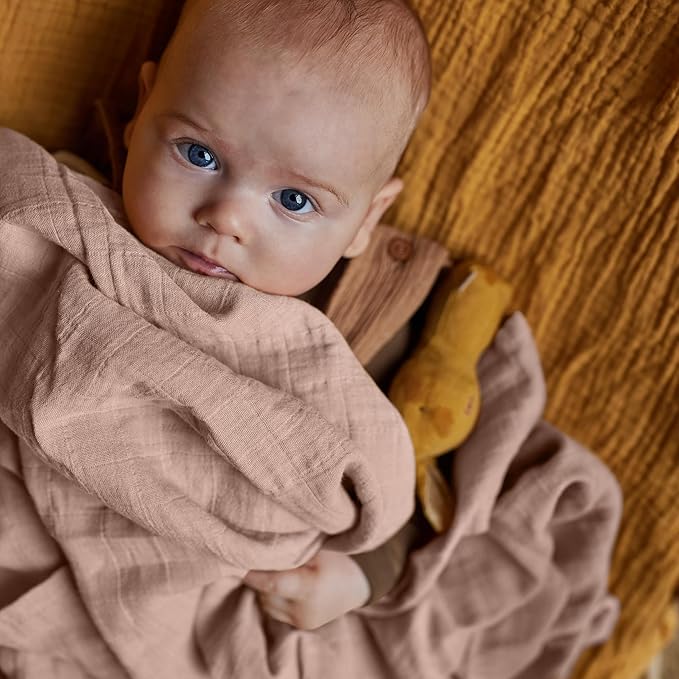 Huxie Swaddle - 100% Organic Cotton - Muslin Swaddle Blankets for Newborn, 47" x 47" (Blush)