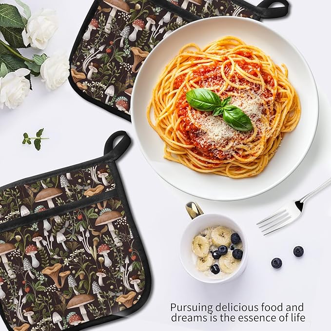 2 Pack Pot Holders for Kitchen Clearance, Cute Hot Pads, Funny Oven Pot Holders, Potholders Sets for Kitchen Heat Resistant Cute Boho Mushrooms
