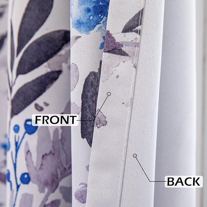 MYSKY HOME Living Room Curtains 95 Inch Long Floral Blackout Curtains Bedroom Thermal Insulated Blue Floral Curtains for Dining Room Vintage Flower Leaf Window Drapes Grommet, 2 Panels, Blue and Grey