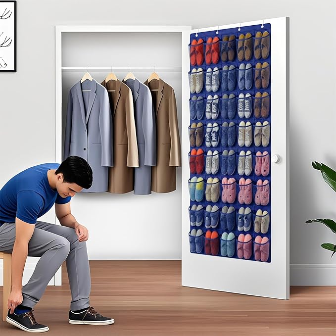 Hualleko 40-Pocket Over the Door Shoe Organizer - Large Mesh Pocket Hanging Shoe Organizer,Behind the Door Shoes Storage Holder Hanger