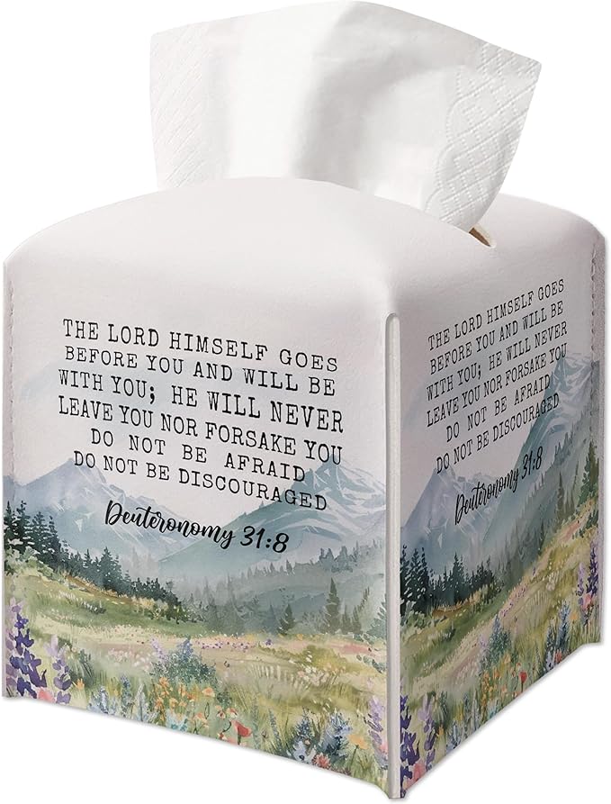 Christian Gifts Square Tissue Box Cover, Inspirational Quote Gift Ideas for Friends, Religious Lord Desk Decor for Bathroom Office, Housewarming New Home Favor-(5.2 Inches)