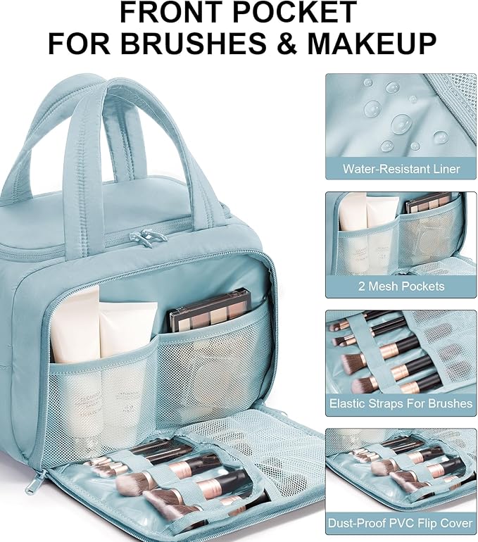 Bagstellar Travel Toiletry Bag, Lightweight Wide-open Large Puffy Toiletry Bag for Women, Quilted Makeup Bag Organizer Water-resistant Cosmetic Bag with Handle for Toiletries, Essentials, Accessories