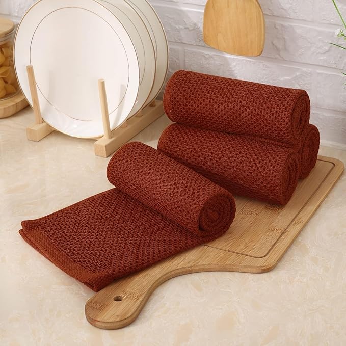 Kitinjoy 100% Cotton Waffle Weave Kitchen Towels, 6-Pack Super Soft and Absorbent Dish Towels for Drying Dishes, Kitchen Hand Towels, 13 in x 28 in, Rust