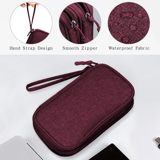 Skycase Electronic Organizer Travel Case - Waterproof Travel Cord Pouches for Organization, Cable Organizer, All-in-One Double Layers Storage Bag for Accessories, Charger, Cable, Red
