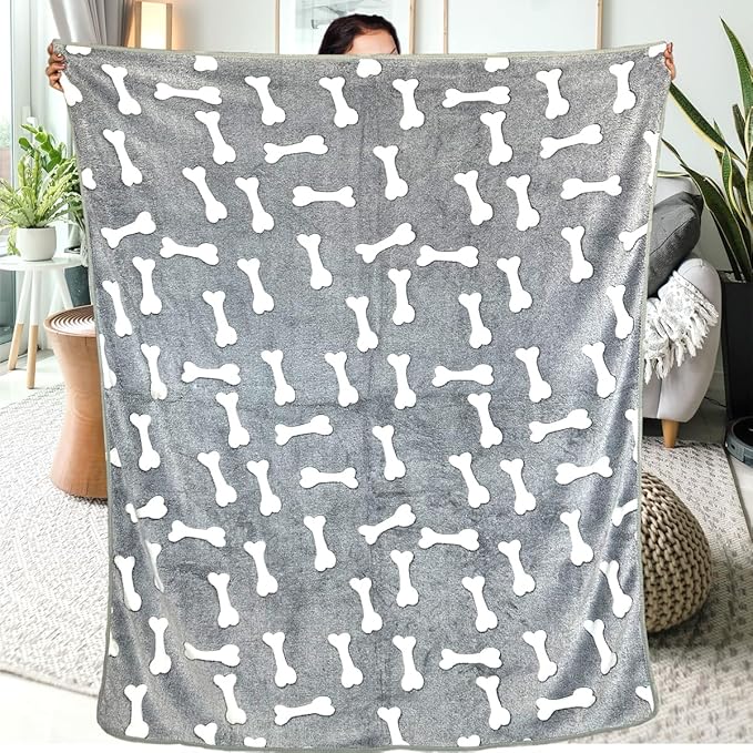 Dog Blankets for Large Dogs, 1 Pc Dog Blanket Washable, Soft Fluffy Flannel Pet Blanket Mat Cover for Bed Couch, Cute Print Puppy Blanket 60" x 50"