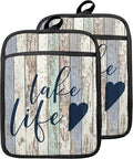 Vintage Lake Life Gifts Pot Holders with Pockets, Lake Life House Gifts for Cabin Owners Women Oven Pot Holders Heat Resistant Oven Mitts Hot Pads for Kitchen Baking Cooking