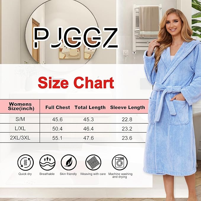 PJGGZ Hooded Bathrobes for Women, Soft Long Towel Robes for Women - Quick Dry yet Warm
