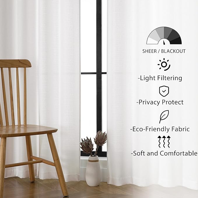 Lecloud Bessie Ivory Curtains 72 Inches Long 2 Pcs, Dual Rod Pocket Airy Farmhouse Curtains for Bedroom Decor, Light Filtering Window Treatments Soft Privacy Drapes, Each Panel 40" W x 72" L