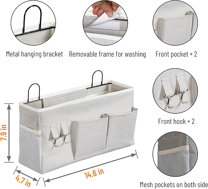 HZZTY BRNY 2pcs Large Wall Hanging Storage Bag, Door Closet Linen Fabric Pockets Organizer, Waterproof Multi Functional for Living Room Bedroom Bathroom Kitchen Office RV Camper with Hooks Grey