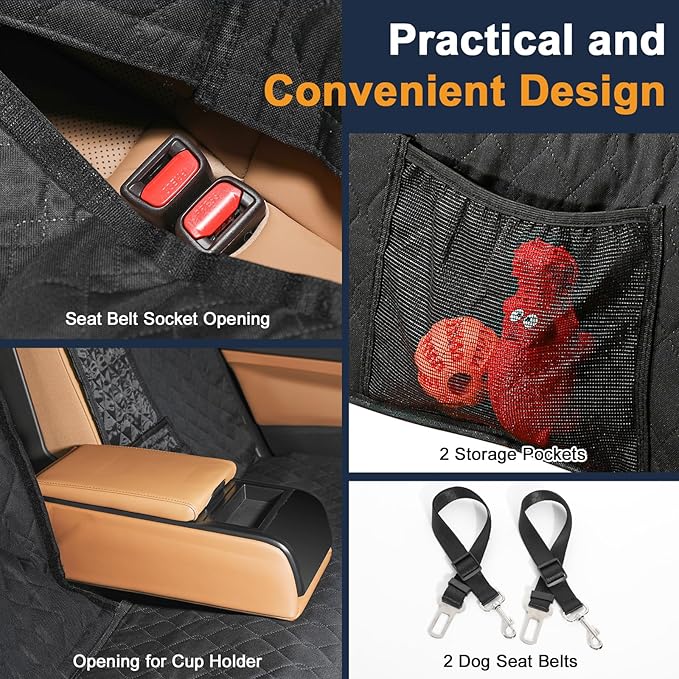 Tivray Dog Car Seat Cover, 2025 Upgraded Back Seat Pet Cover for Dogs, Waterproof & Non-Slip Car Seat Protector for SUVs Trucks Vehicles Cars, Black