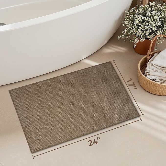 MontVoo Bath Mat Rug-Ultra Thin Non Slip Bath Mats for Bathroom Mat Quick Dry, Rubber Backing Washable Bathroom Rugs Fit Under Door, Absorbent Bath Rugs for Floor,17"x24",Khaki