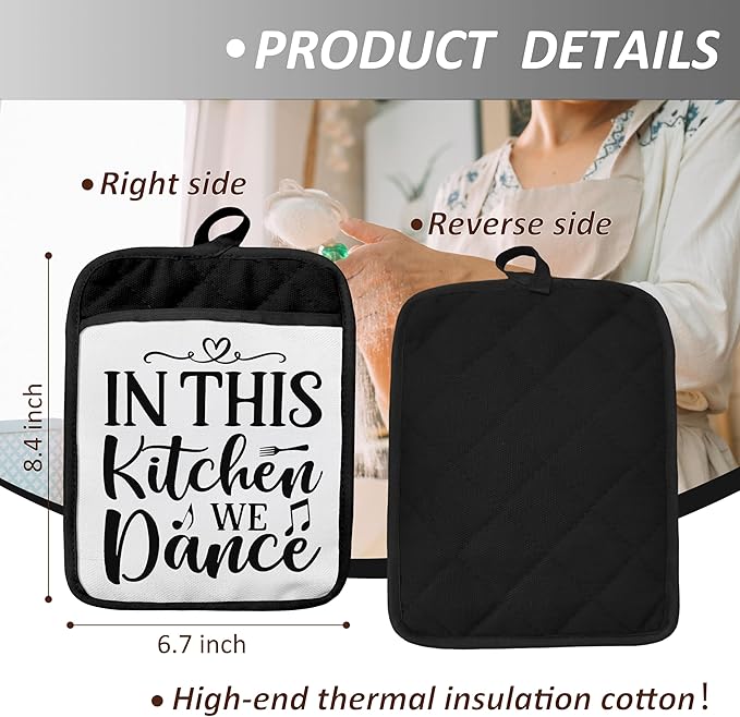 in This Kitchen We Dance Funny Pot Holders with Pockets, Funny Pot Holders Heat Resistant Oven Mitts Hot Pads for Kitchen Baking Cooking,Potholders for Kitchens