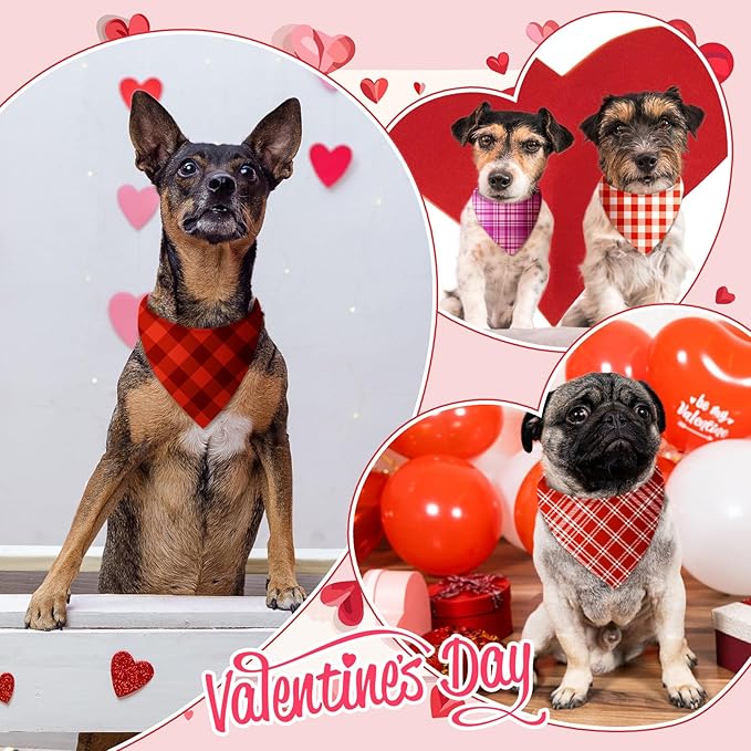 Abbylike 50 Pcs Valentines Day Plaid Dog Bandanas Bulkpink Red Bandanas for Dogs Triangle Kerchief Bibs Scarf for Pet Romantic Costume Photo Props Accessories Pet Shops Groomers (25.6 x 17.7 x 17.7)