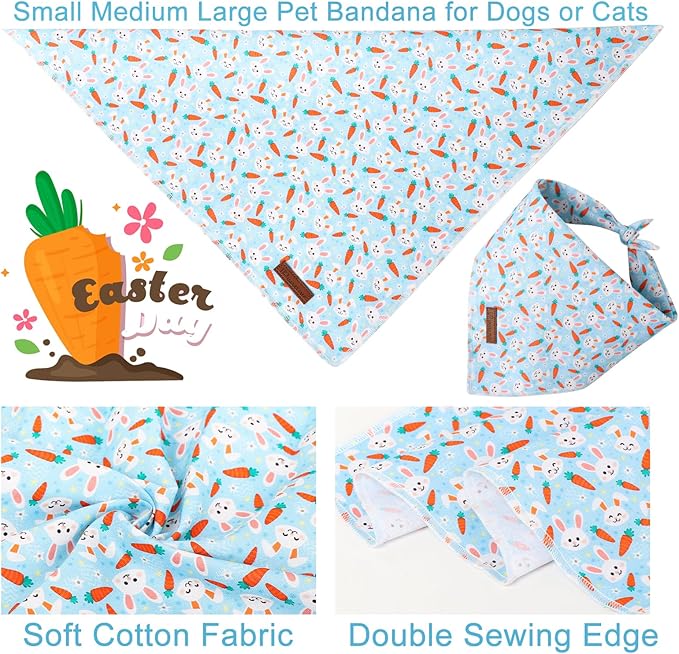 UP URARA PUP Easter Dog Bandana, Easter Triangle Bid Scarf for Small Medium Dog, Cotton Pet Kerchief for Girl Boy Dogs or Cats, Cute Carrot & Bunny Dog Bandana, Comfortable Easter Dog Bandana