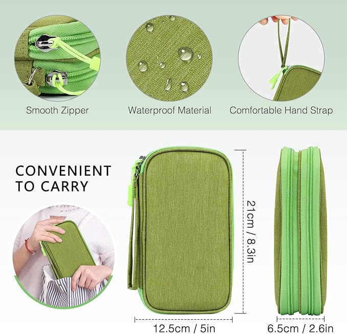 Skycase Electronic Organizer Travel Case - Waterproof Travel Cord Pouches for Organization, Cable Organizer, All-in-One Double Layers Storage Bag for Accessories, Charger, Cable, GrassGreenL
