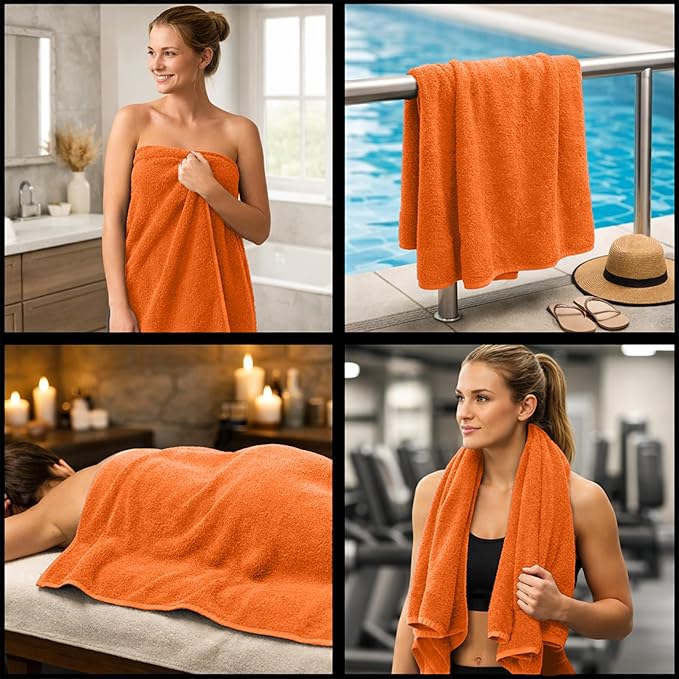 RIVERSIDE Pack of 2 Extra Large Bath Sheets 35 x 70 Inches - 100% Ring Spun Cotton Hotel Quality Oversized Bath Towels - Super Soft, Highly Absorbent & Quicker to Dry - Orange