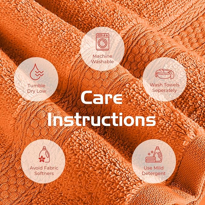 RIVERSIDE 3-Piece Towel Set, 1 Bath Towel, 1 Hand Towel, 1 Washcloth, 550 GSM Ring Spun Cotton, Soft, Quick Dry, Absorbent Bathroom Towels for Home, Gym, Spa, Orange