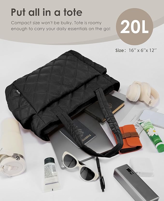 Uselike Tote Bag for Women, Lightweight Puffer Tote Work Bags with Compartments for Travel, Quilted Shoulder Bag with Zipper