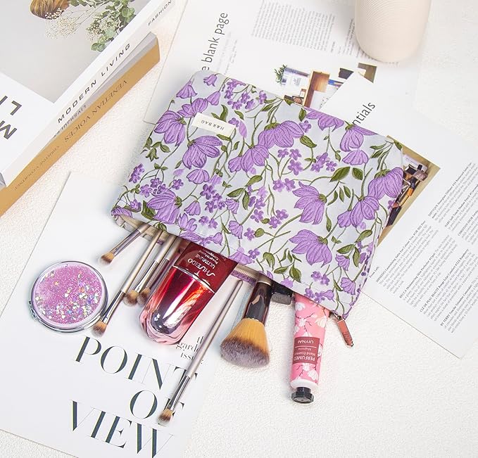 getgto 2 Pcs Makeup Bags, Large Cosmetic Bag Travel Toiletry Bag Organizer for Women, Embroidery Craft, Floral Makeup Bag Small Cosmetic Pouch Purse with Zipper Gifts for Girls Teen