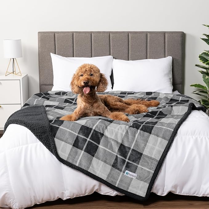 PetAmi Waterproof Dog Blanket for Bed, XL Dog Pet Blanket Couch Cover Protection, Sherpa Fleece Leakproof Bed Blanket for Crate Kennel Sofa Furniture Protector, Reversible Soft 80x60 Light Gray/Gray