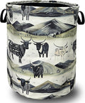 Retro Highland Cattle Laundry Basket With Handles Oxford Cloth Tote Bag Colorful Laundry Hamper 18.9"x16.5 "Foldable Clothes Storage Bucket Organizer For Bathroom/Laundry/Bedroom