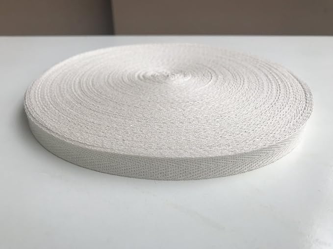 QIANF Twill Tape Ribbon 100% Cotton Natural Color 1/2 Inch Wide 50 Yard Roll Herringbone Tape(1/2 Inch-50Yard, Off-White)