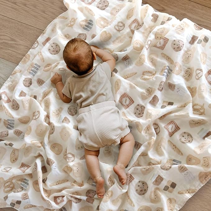 LifeTree Baby Swaddle Blankets Girls, Organic Muslin Swaddle Blankets Unisex Swaddling Wrap Receiving Blanket for Newborn, Organic Cotton, Large 47 x 47 inches, Bread and Brown