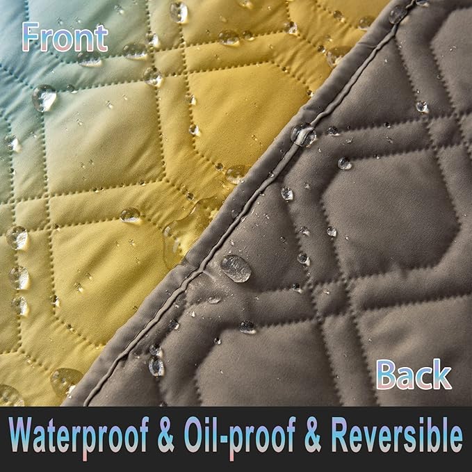 Topthumbs 100% Waterproof Dog Bed Cover 120x82 inch Reversible Changing Pad Reusable Camping Mat for Kids/Pet/Dog/Cat Washable Geometric Embroidery Blanket Patchwork Rainbow Ombre Printed+Gray