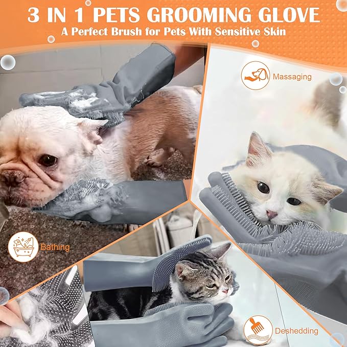 SUKETIL Pet grooming gloves,Dog washing gloves with High-Density Teeth with Five Finger Design to bathing and Massage for Dog
