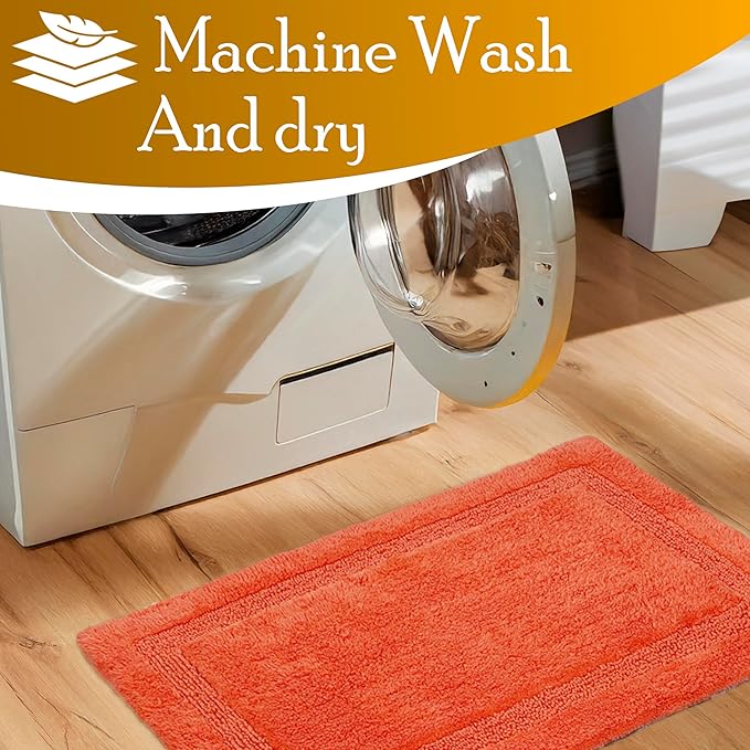 C23 Luxury 2200 GSM Heavyweight Bath Mat (Pack of 2) 100% Tufted Cotton 20"x32" & 16"x24" Orange Thick & Plush Bathroom Rugs Ultra-Absorbent, Quick Dry, Anti-Slip Natural Latex Back, Machine Washable
